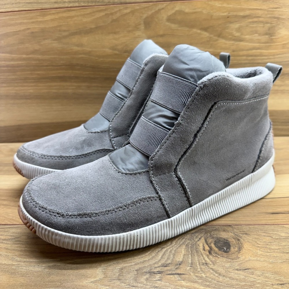 Sorel Out N About Plus Ankle Bootie Womens 9.5 Gray Suede Waterproof Slip On